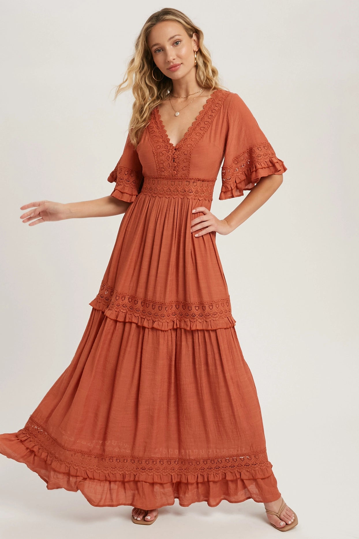 V-Neck Lace Maxi Dress