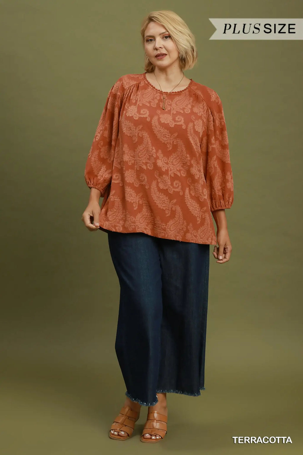 Paisley Textured Puff Sleeve Blouse