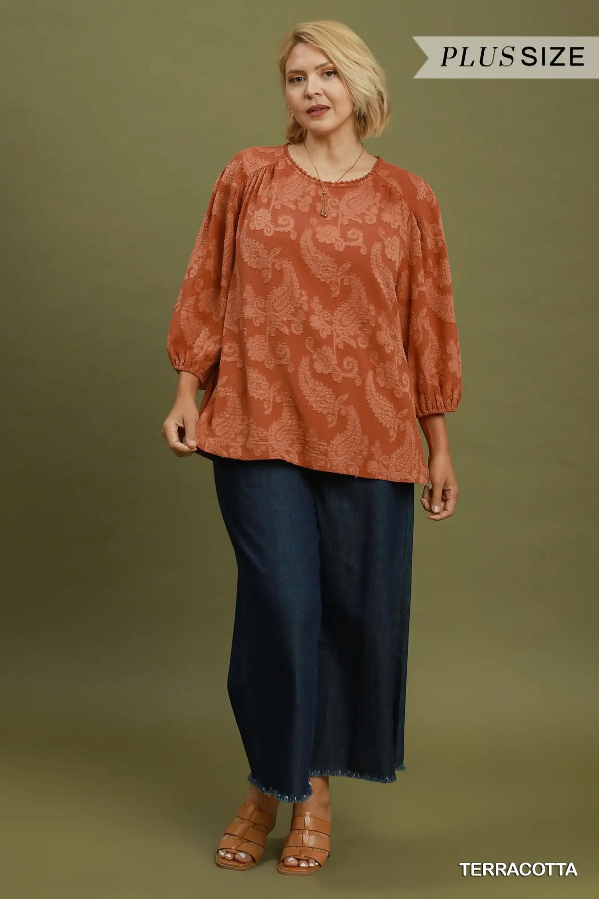 Paisley Textured Puff Sleeve Blouse