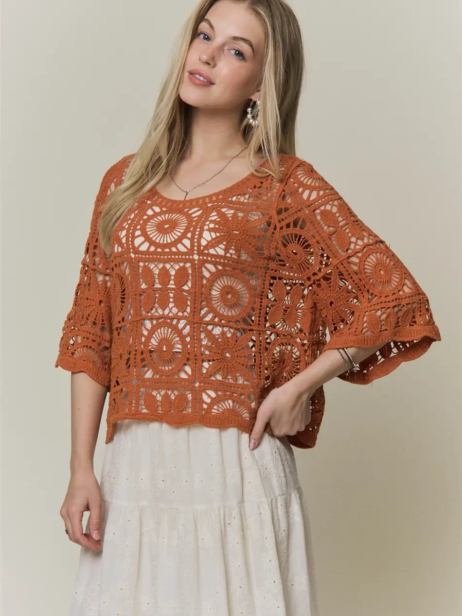 Open-Knit Square Crochet Top