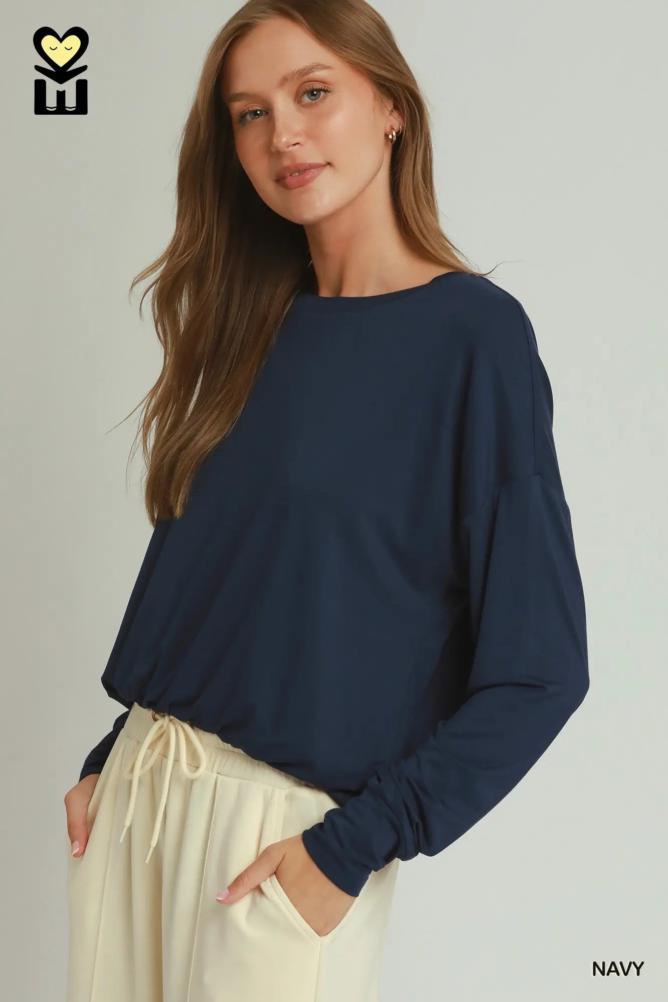 Double Lined Bubble Hem Long Sleeve Top