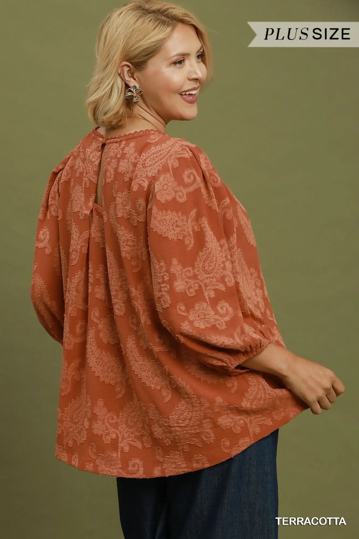 Paisley Textured Puff Sleeve Blouse