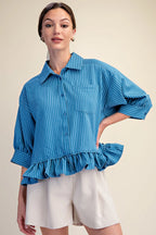 Ruffle Shirt with Collar Neck Button Down