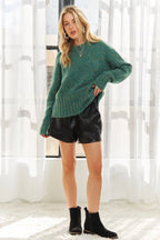 Heathered Crew Neck Knit Sweater