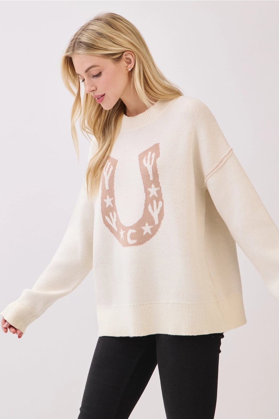 Western Horseshoe Cactus Knit Sweater