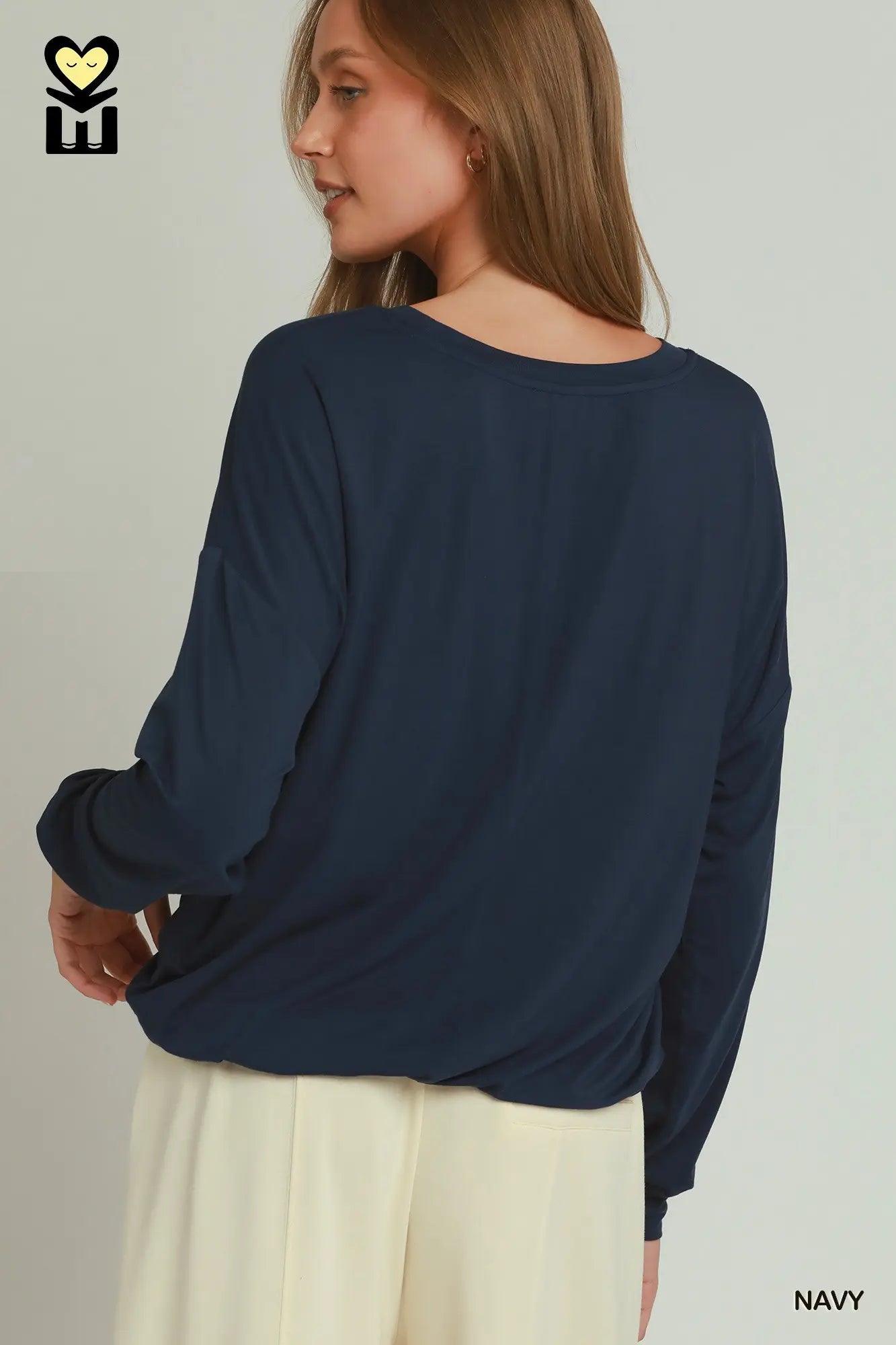 Double Lined Bubble Hem Long Sleeve Top