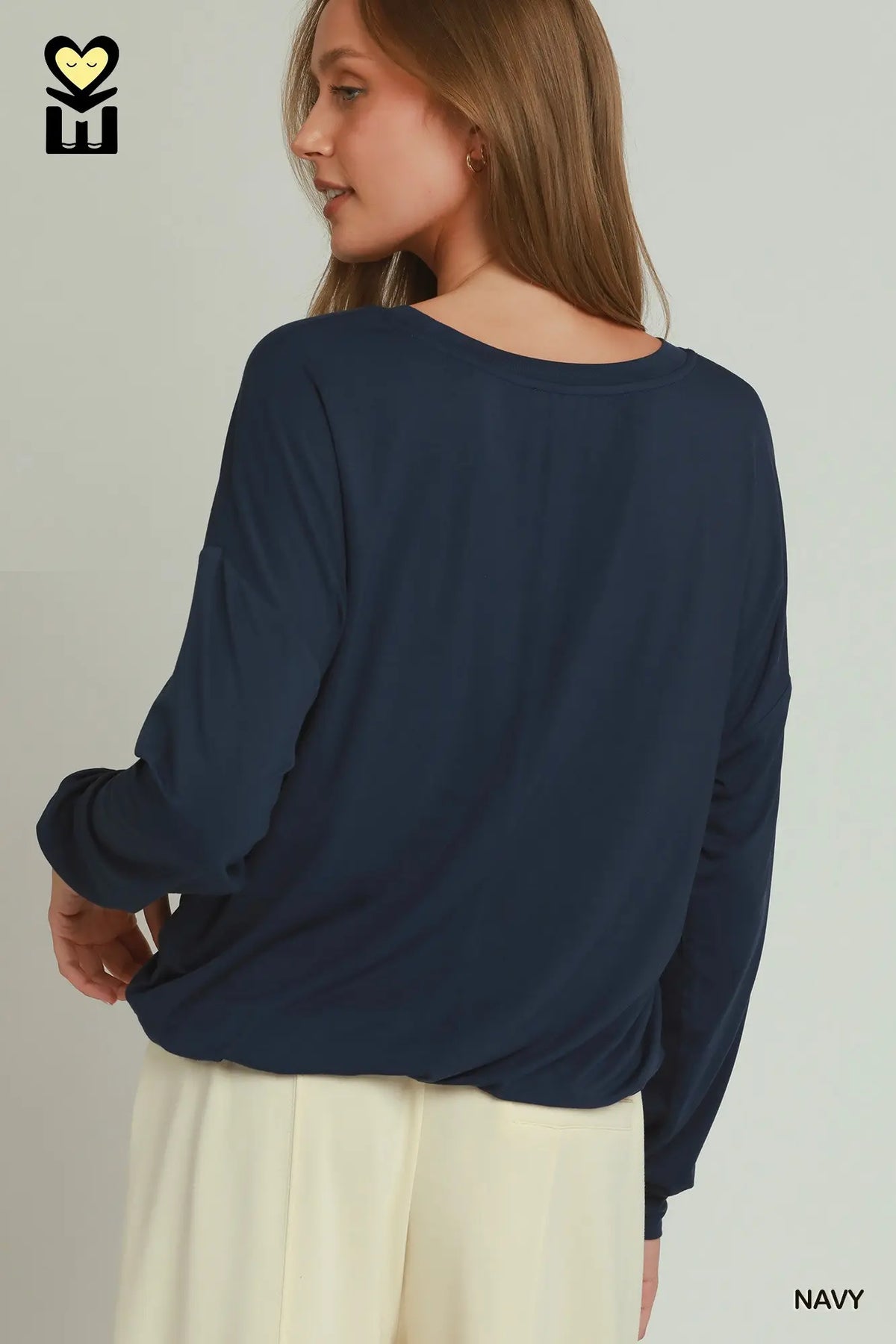 Double Lined Bubble Hem Long Sleeve Top