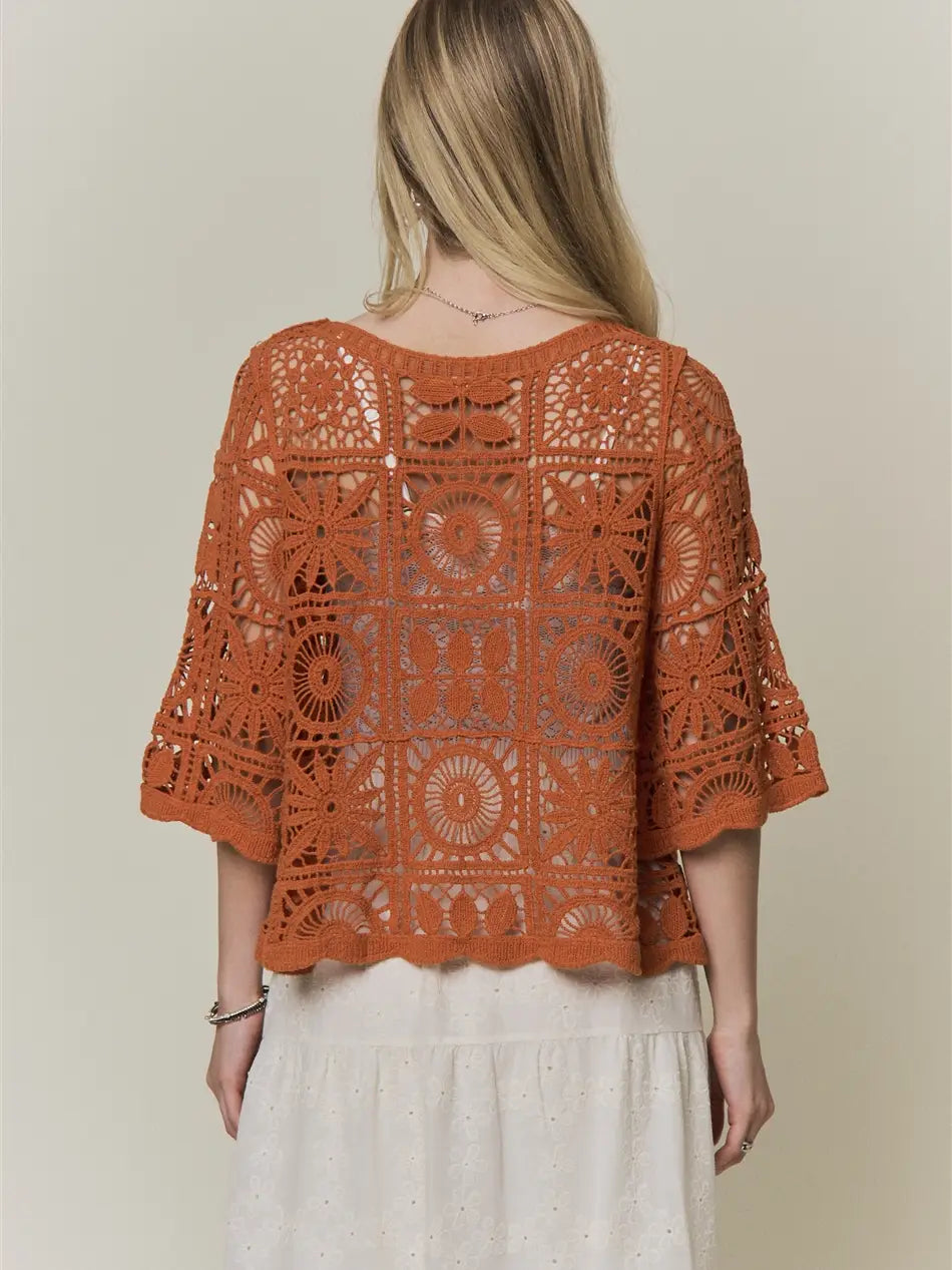 Open-Knit Square Crochet Top