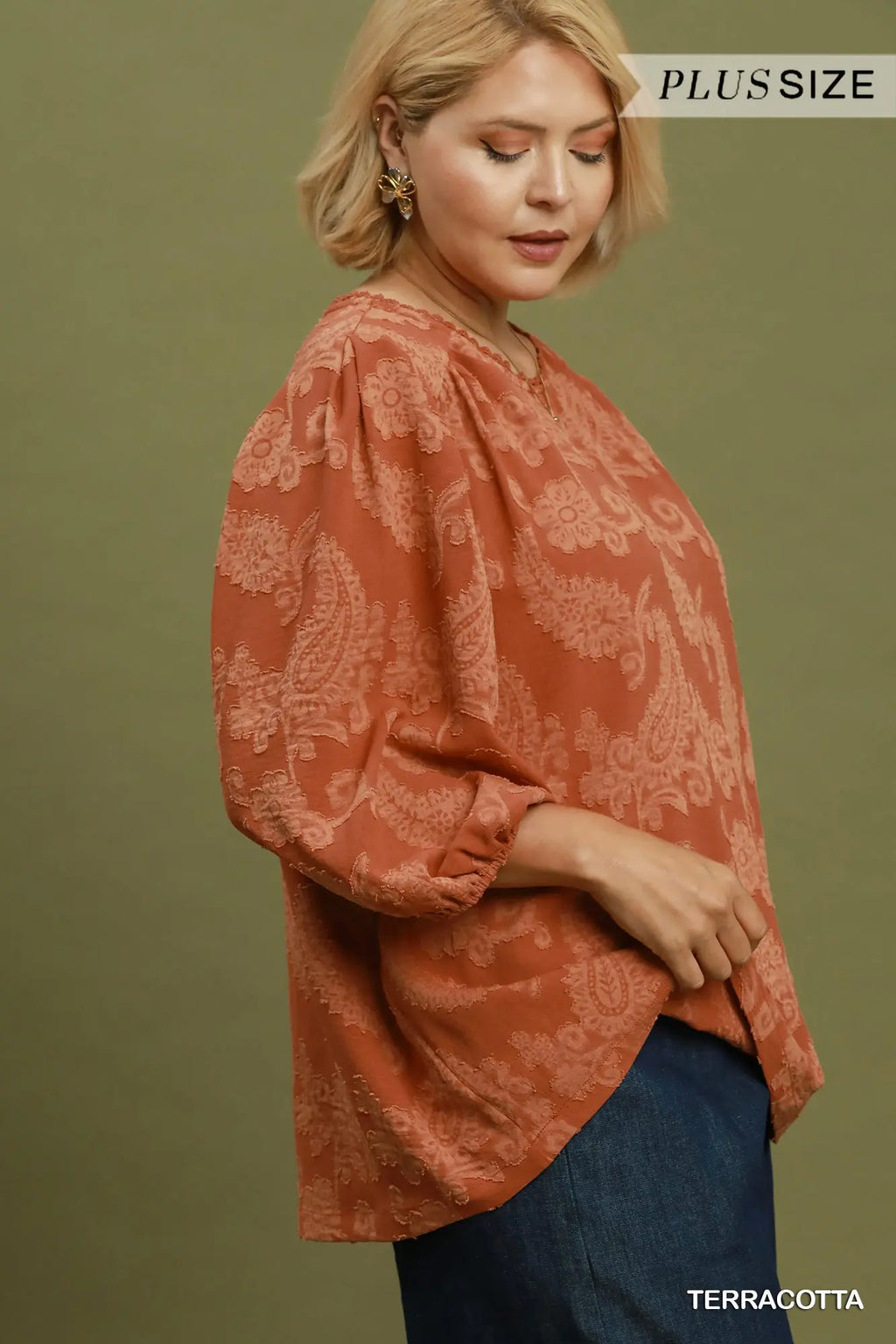 Paisley Textured Puff Sleeve Blouse