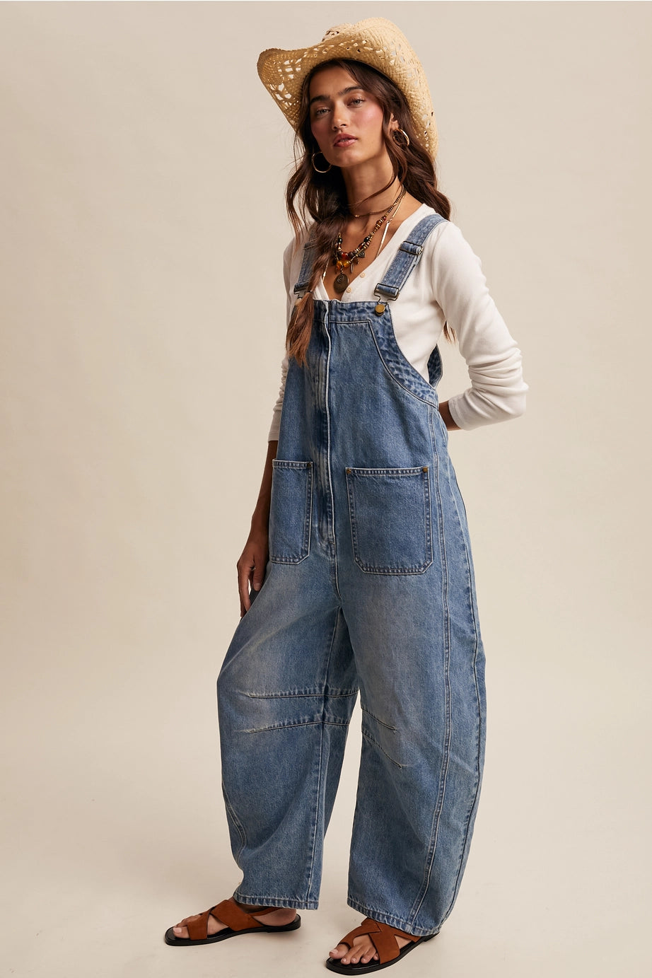 Western Wide-Leg Denim Overalls