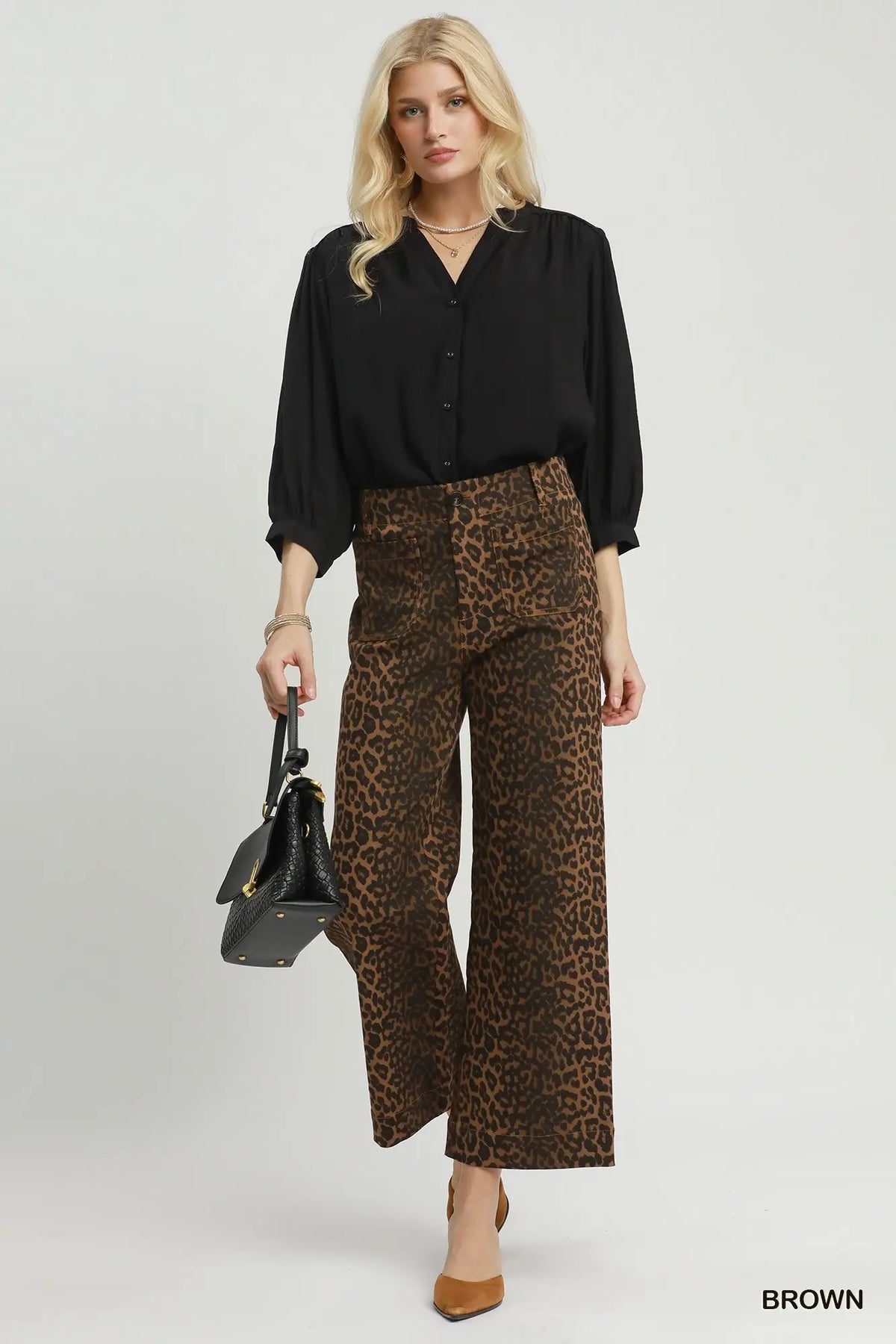 Leopard Print Wide Leg Cropped Pants