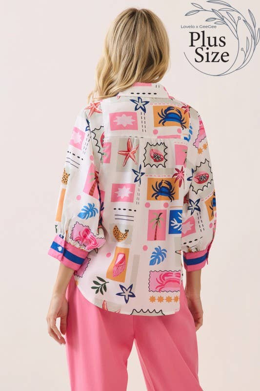 Printed Collared Shirt with Contrast Cuffs