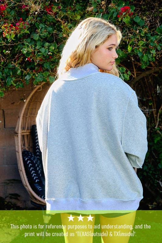 TEXAS & TX' Print Reversible Mockneck Sweatshirt