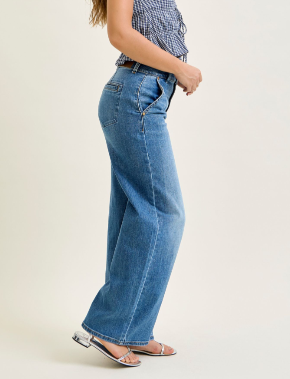 High Waist Denim Column Trouser