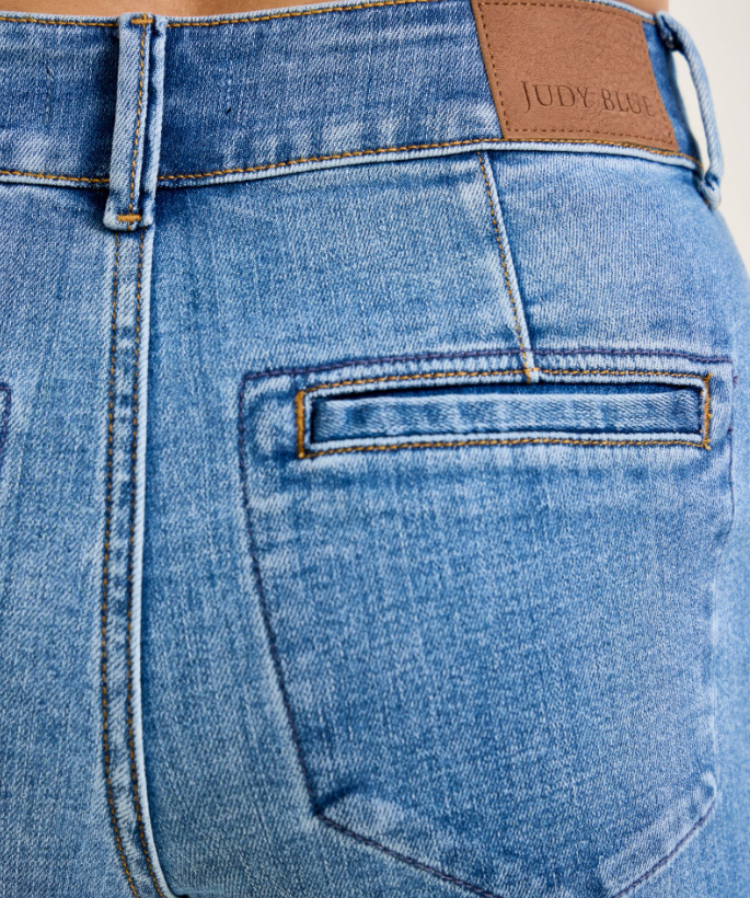 High Waist Denim Column Trouser