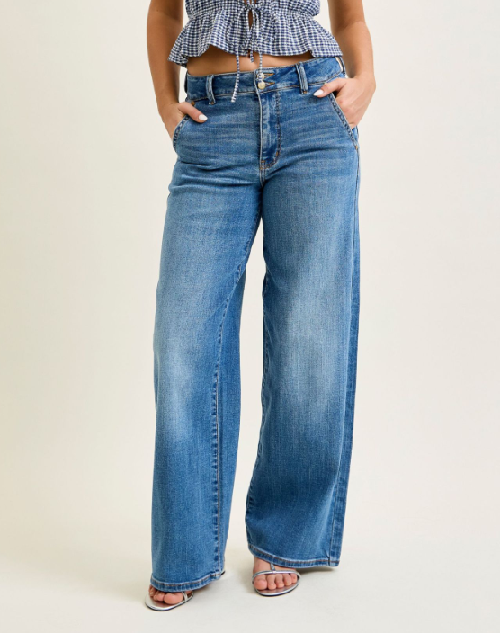 High Waist Denim Column Trouser