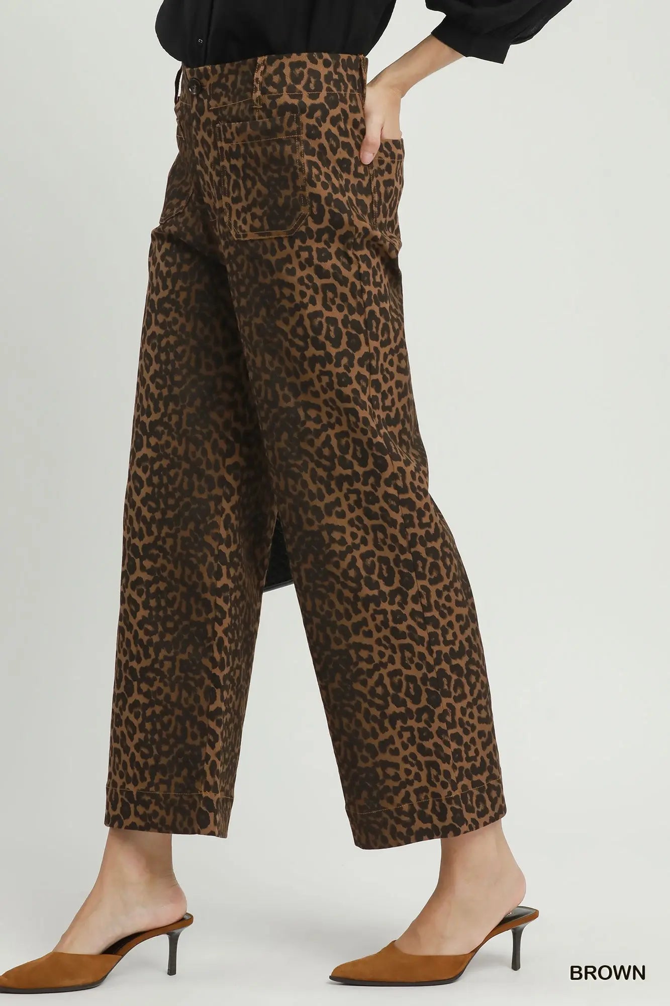 Leopard Print Wide Leg Cropped Pants