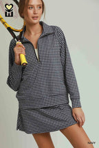 Gingham Half-Zip Long Sleeve Pullover