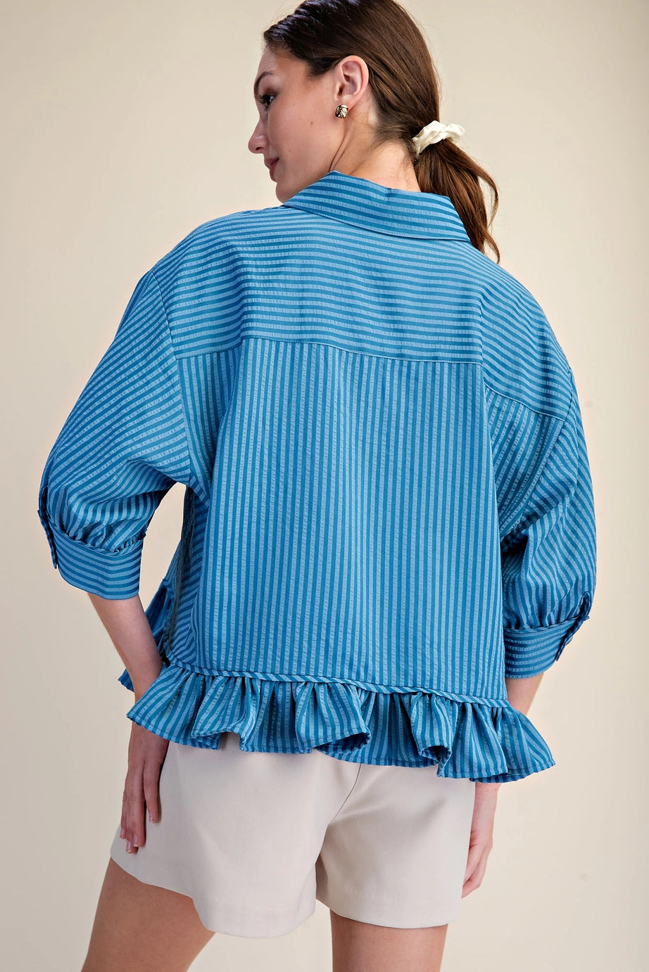 Ruffle Shirt with Collar Neck Button Down