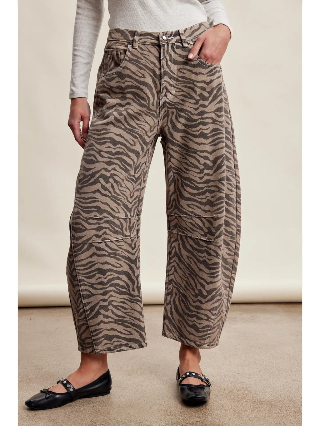 Zebra Print Barrel Jeans