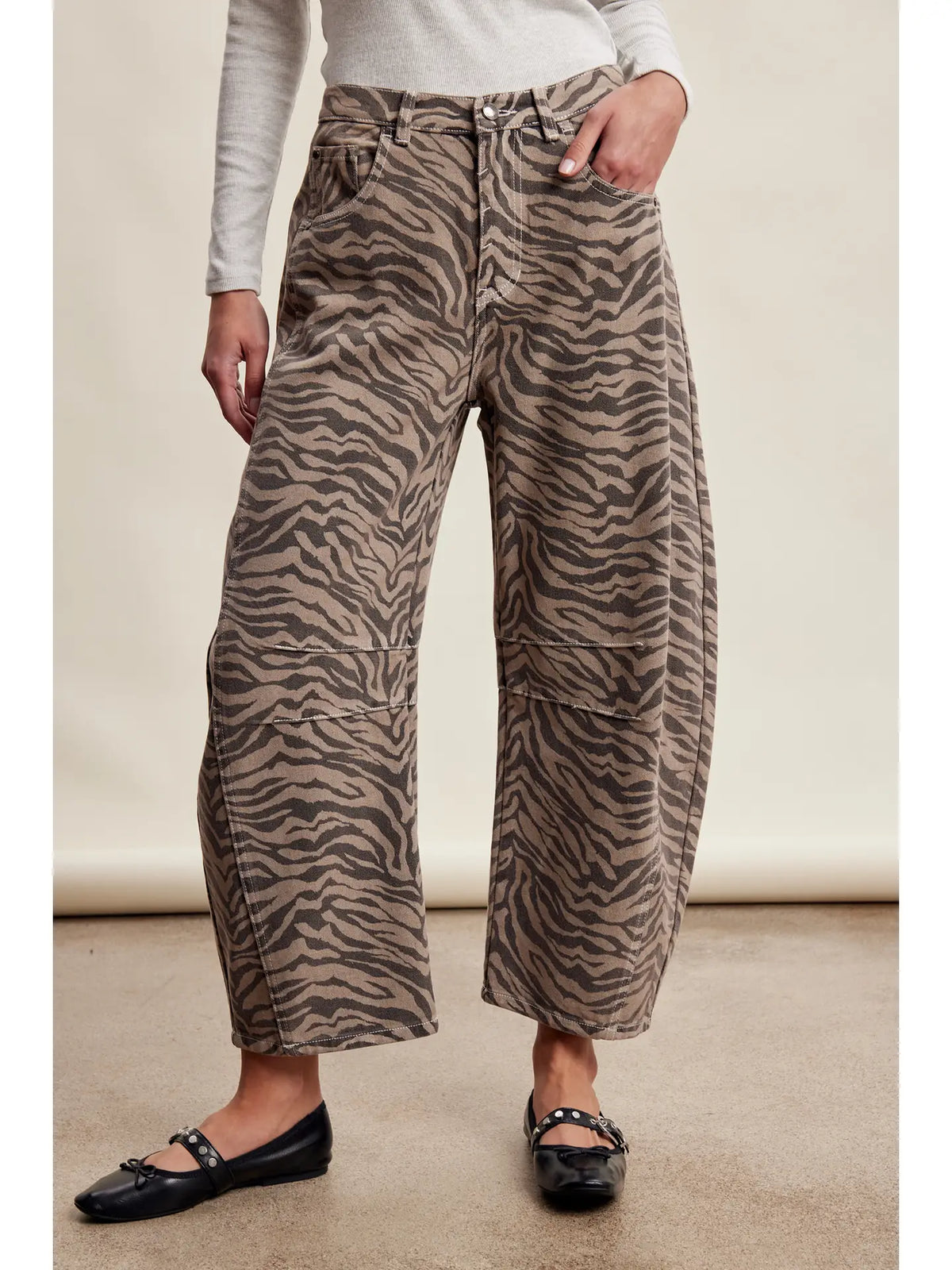Zebra Print Barrel Jeans