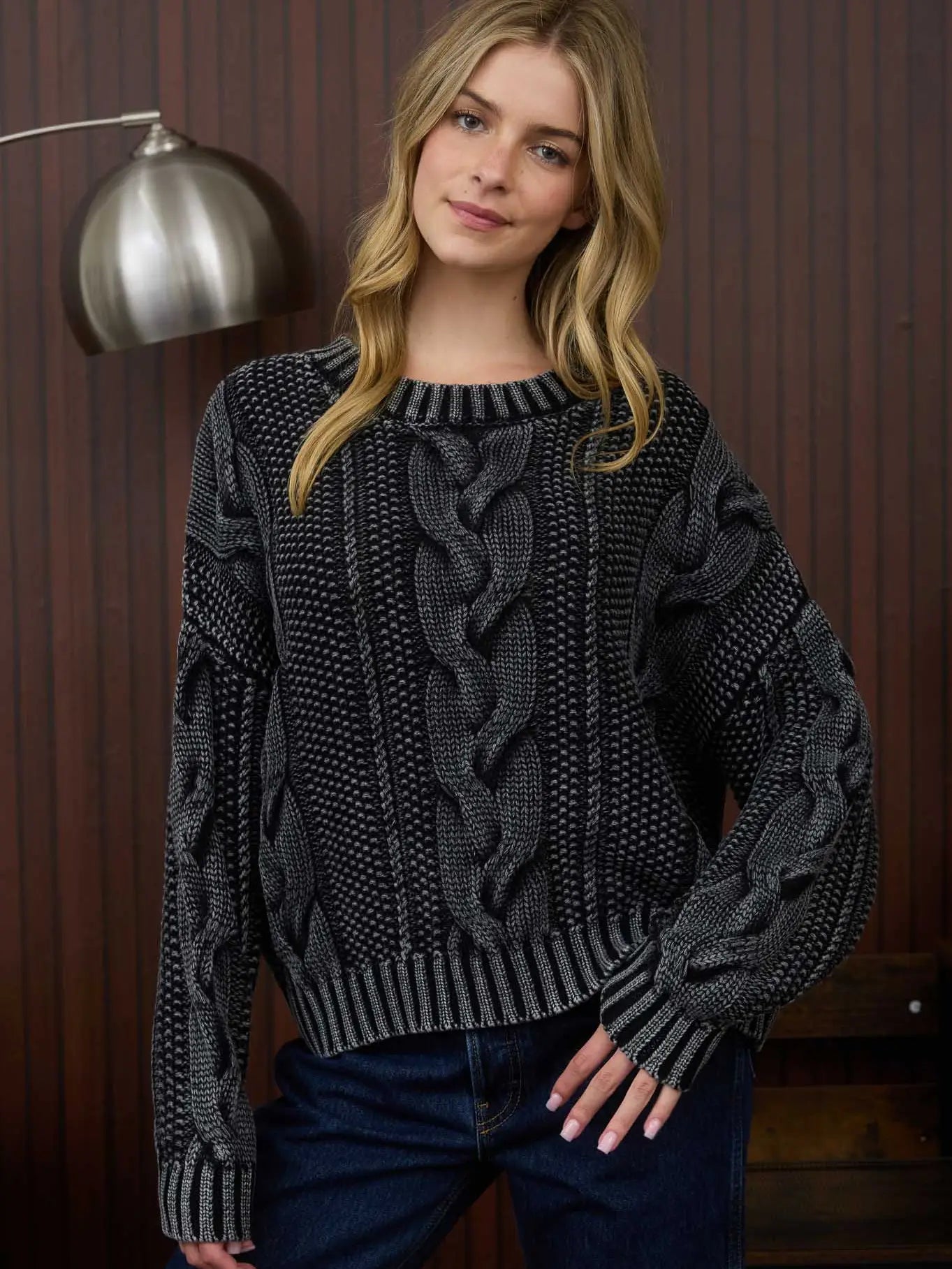 Washed Cable Kint Pullover Sweater