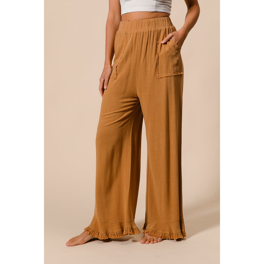 Washed Frayed Pants with Side Pocket