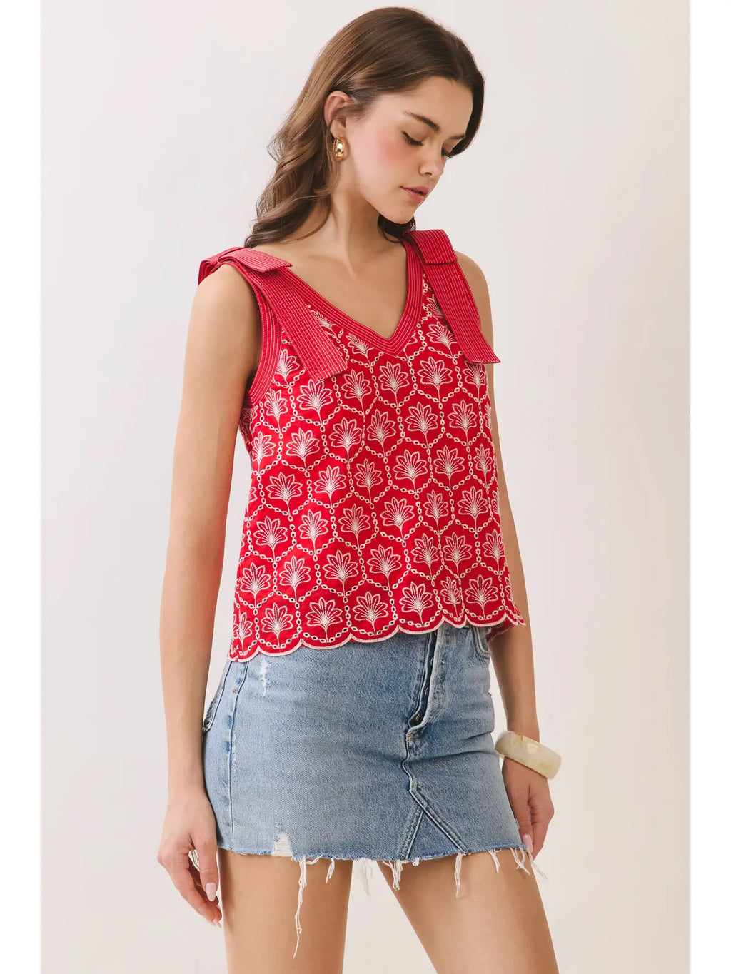 Eyelet Bow Strap Top