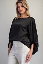 Solid Balloon Sleeve Blouse