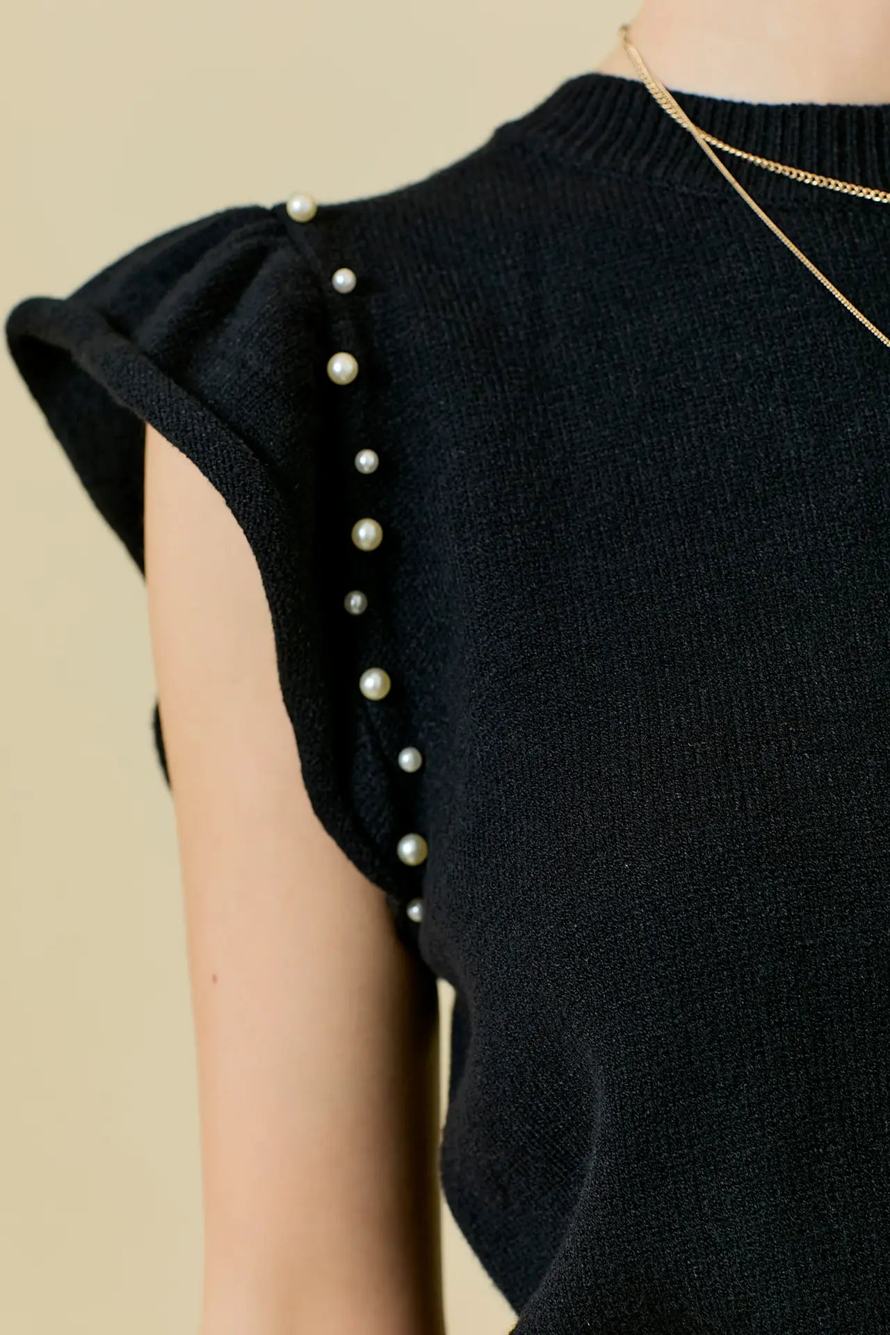 Flutter Ruffle Sleeve Pearl Knit Top