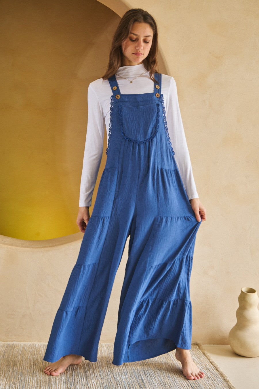 Solid Airflow Tired Wide Leg Overall Jumpsuit