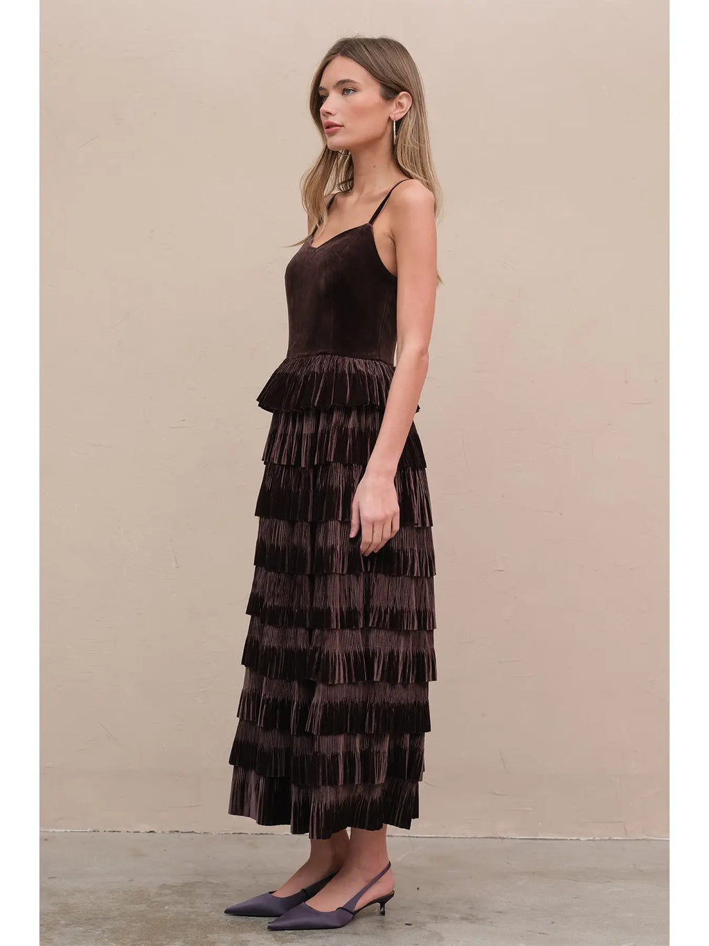 Velvet Pleated Tier Dress