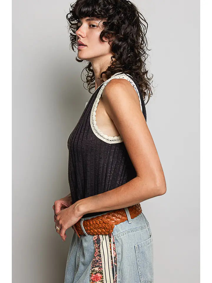 Round Neck Sleeveless Rib Knit Top