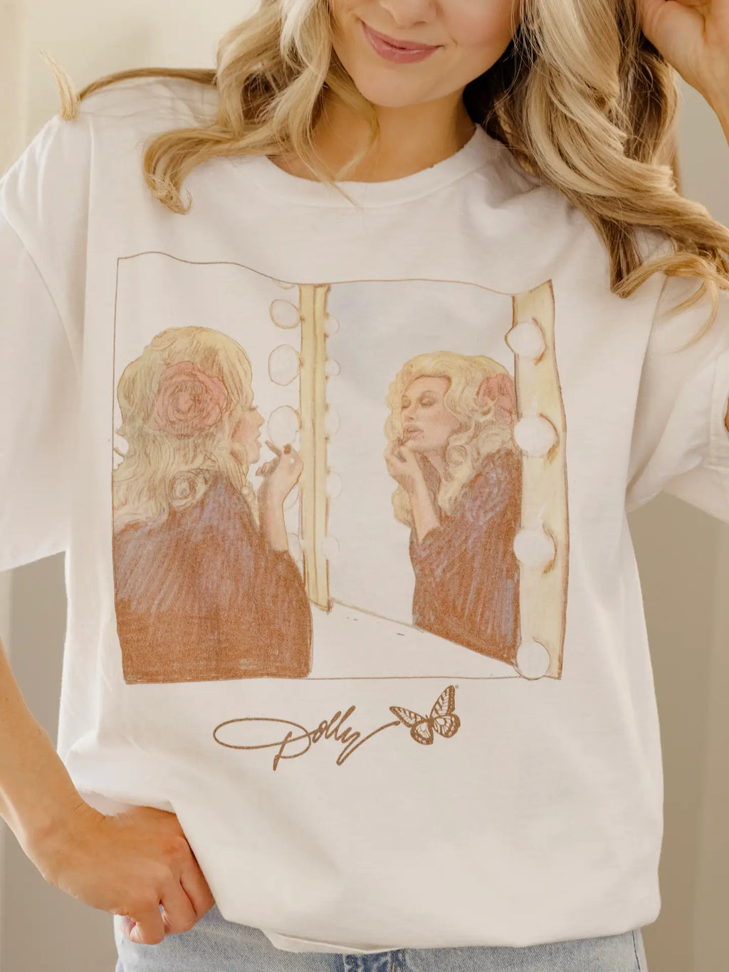 Dolly Parton Lipstick White Thrifted Licensed Tee