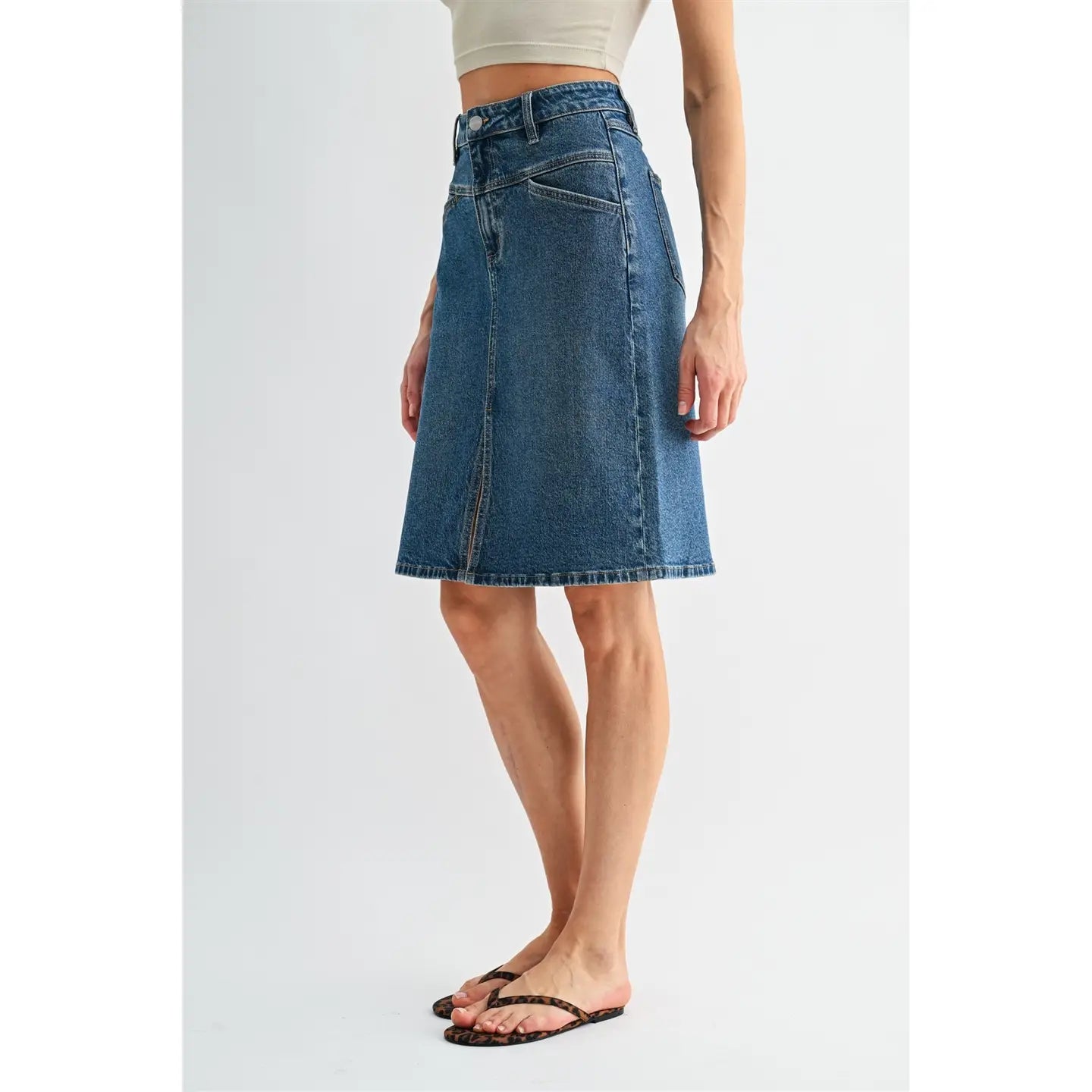 High-Rise Midi Skirt Front Yoke