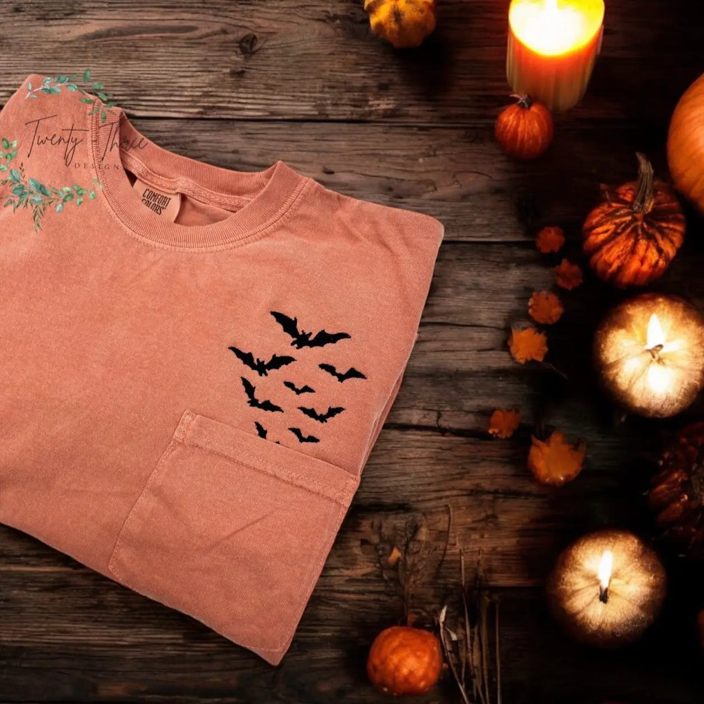 Embroidered Bat Pocket Tee Shirt