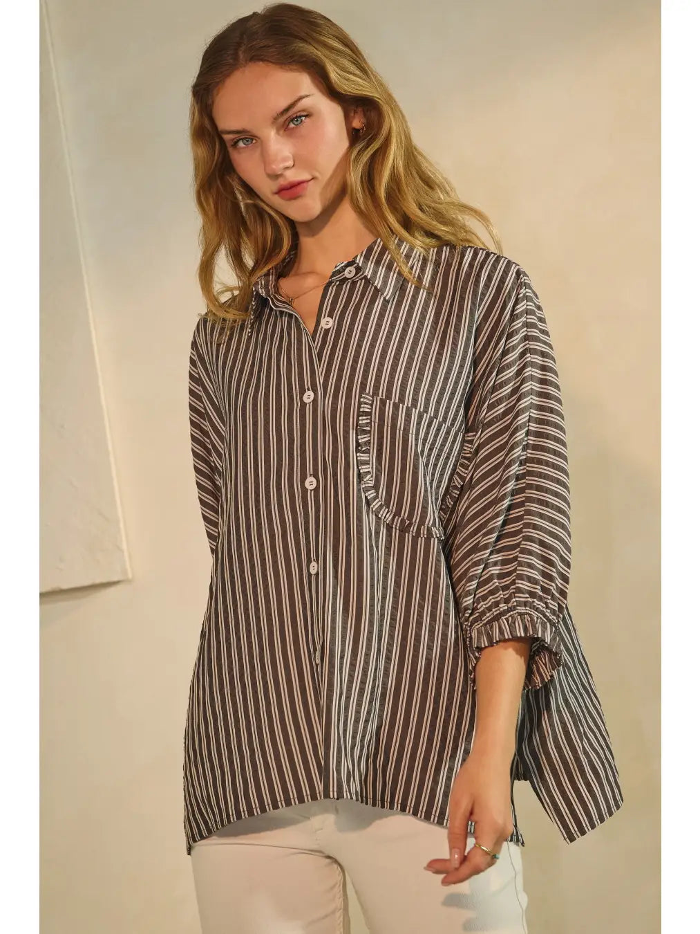 Striped Button Down Oversized Shirt