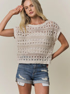 Cap Sleeve Crochet Knit Crop Top
