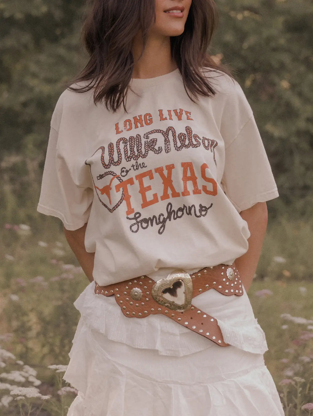 Long Live Willie Nelson & Texas Longhorns Thrifted Tee