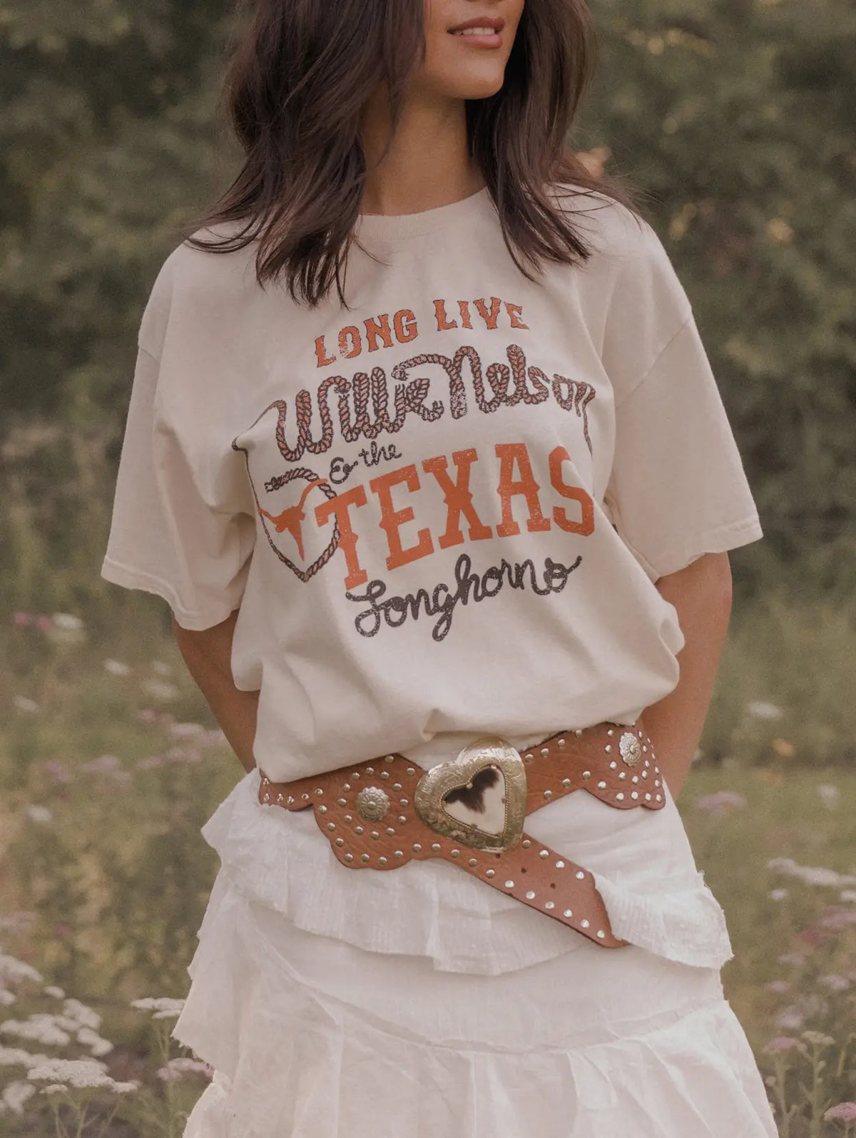 Long Live Willie Nelson & Texas Longhorns Thrifted Tee