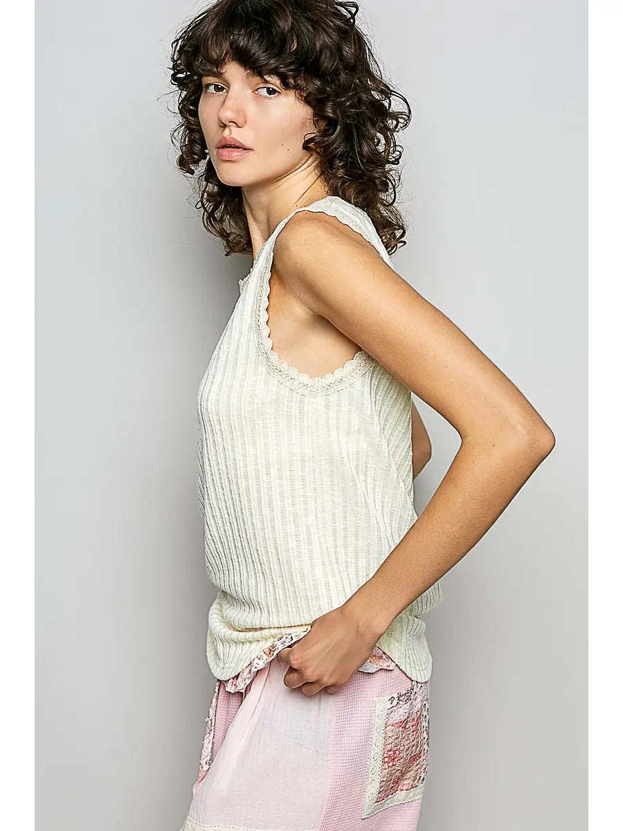 Round Neck Sleeveless Rib Knit Top