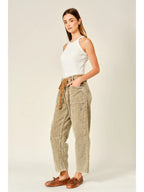 Barrel Corduroy Pants with Eyelet Waist