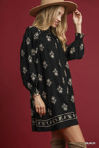 Embroidered Long Sleeve Mini Dress