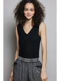 V Neck Sleeveless Lace Trim Neckline Knit Top