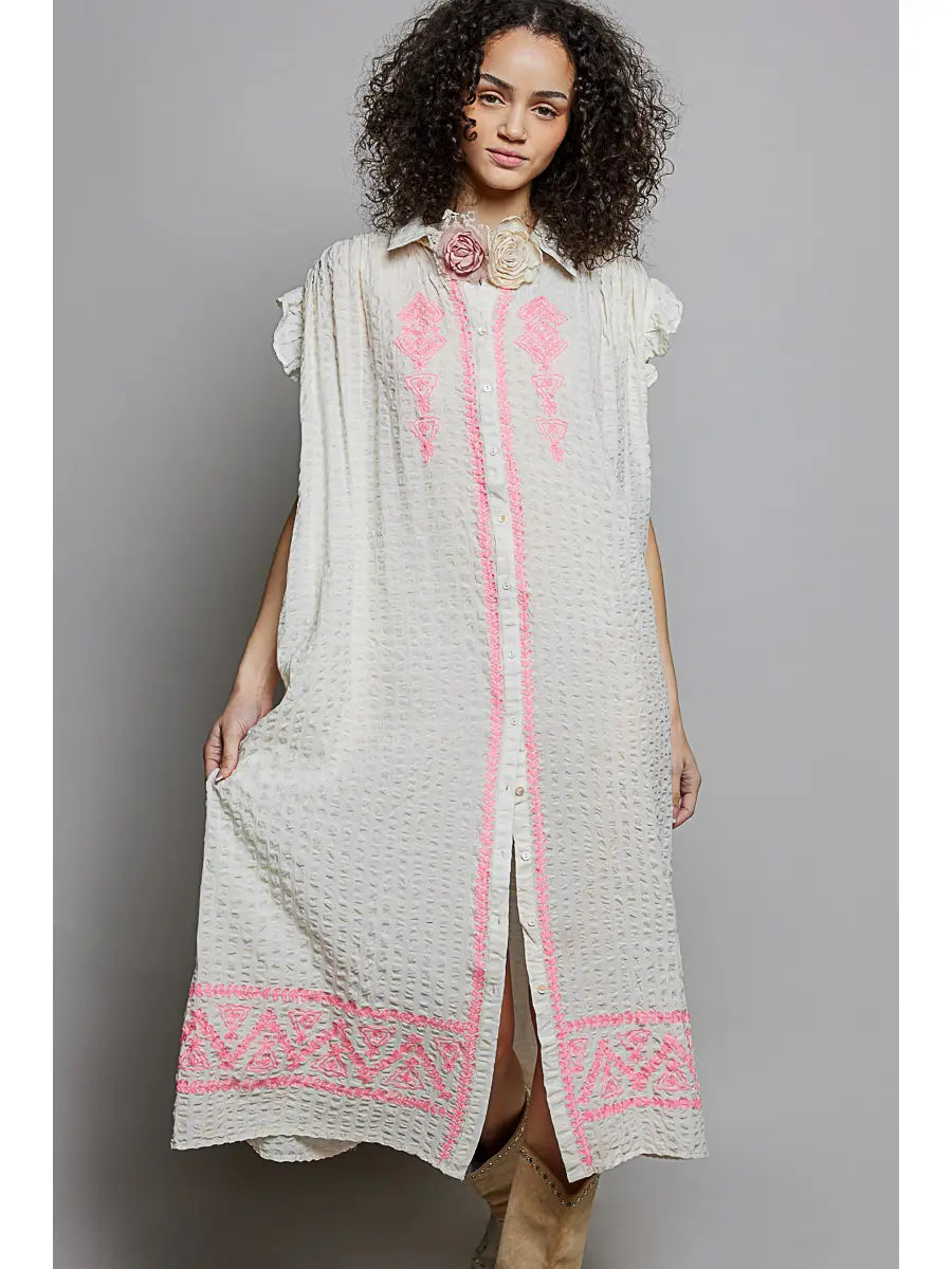 Saint Lucia Embroidered Shirt Dress
