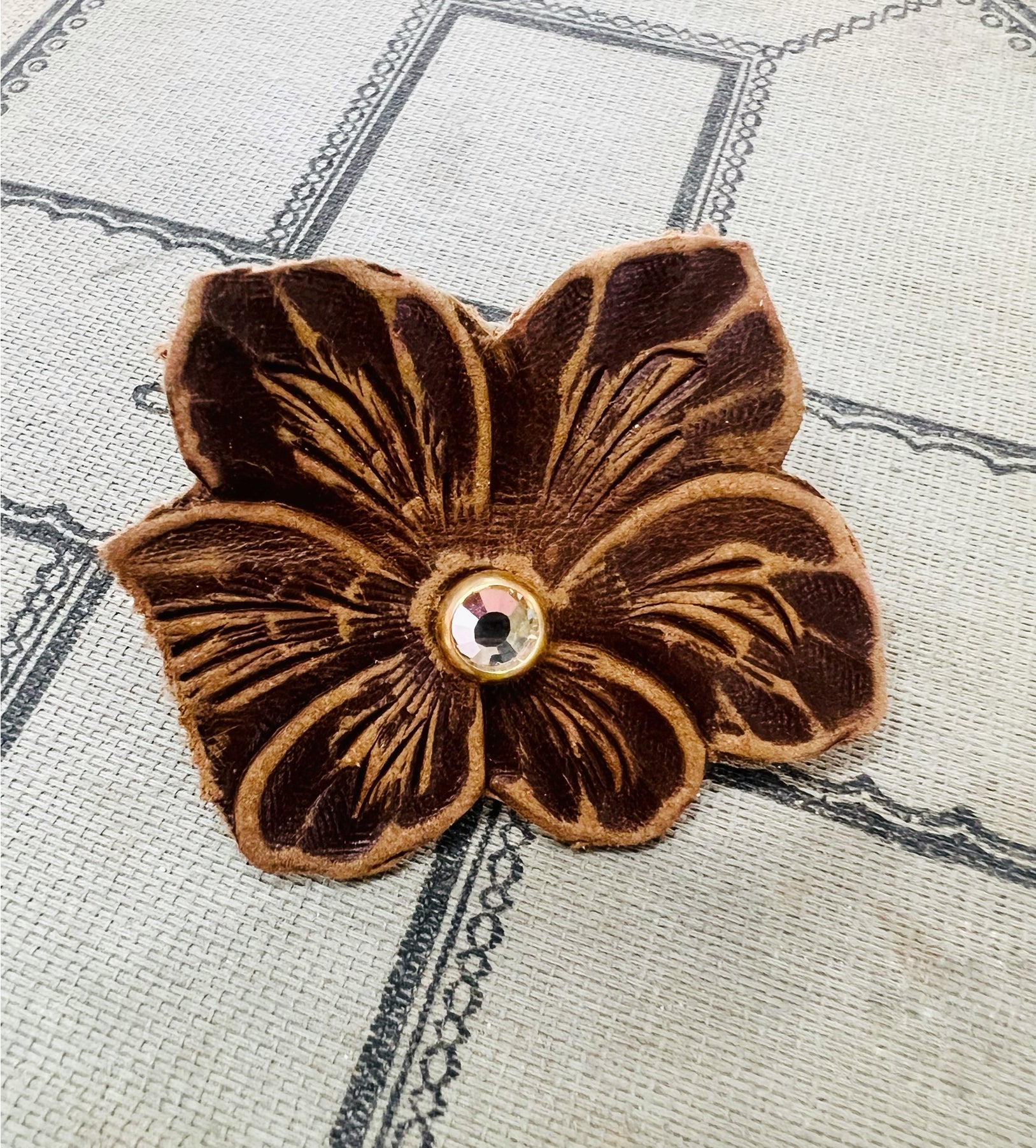 Tooled Leather Flower Hat Pin