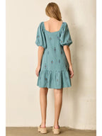Printed Floral Square Neck Short Sleeve Mini Dress