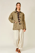 Soft Texture Pleated Hem Military Jacket