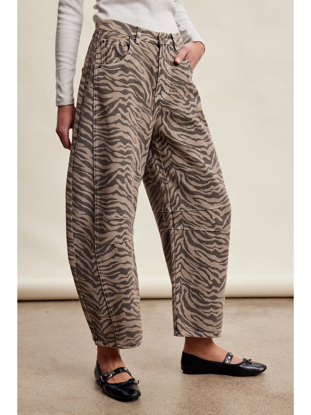 Zebra Print Barrel Jeans