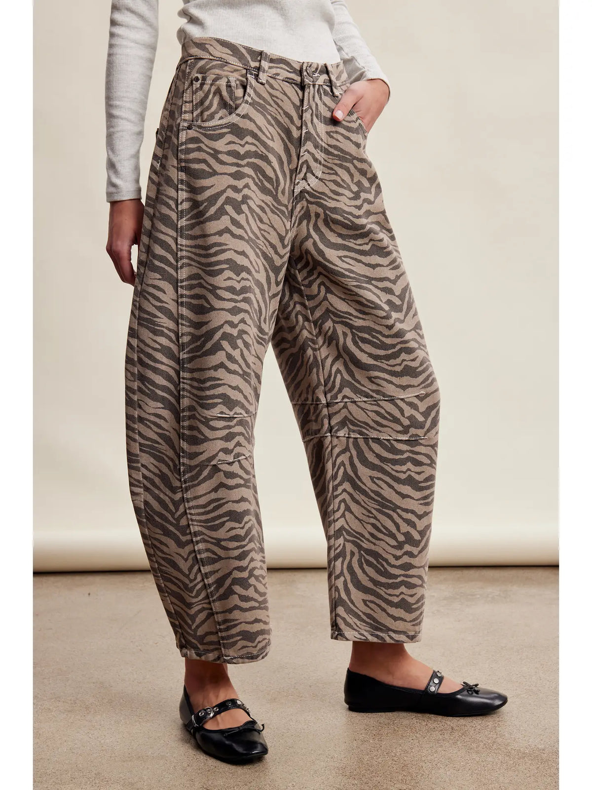 Zebra Print Barrel Jeans